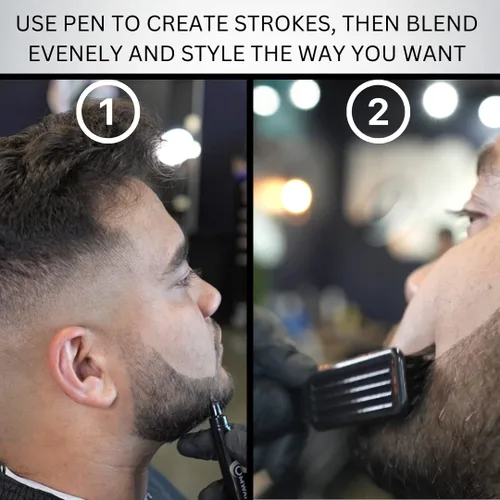 Vista 4 de OMWAH Relleno de lápiz para barba y cejas para hombre, resistente al agua, cepillo para barba, acabado natural de larga duración (marrón oscuro)