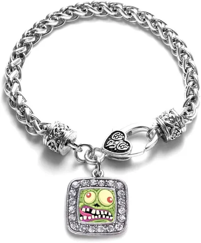 Vista 75 de Pulsera de dijes cuadrados de plata con joyería de circonita cúbica