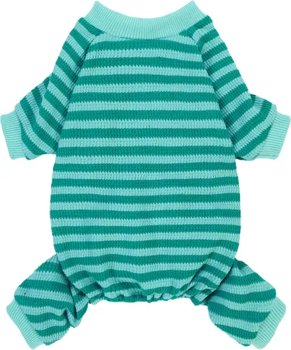 Vista 13 de Fitwarm Pijamas para Perro a Rayas Azules y Blancas, Ropa para Perros Pequeños Hembra y Macho, Mameluco para Cachorro con Pies, Atuendo para Gato