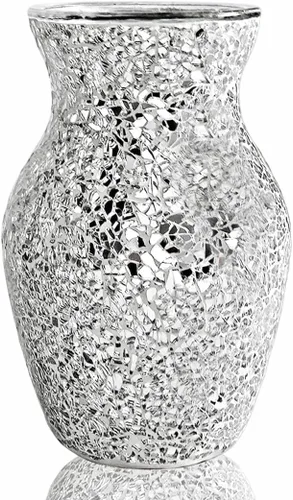 Vista 11 de Florero de vidrio de mosaico, jarrones de vidrio negro de 11.6 pulgadas para centros de mesa