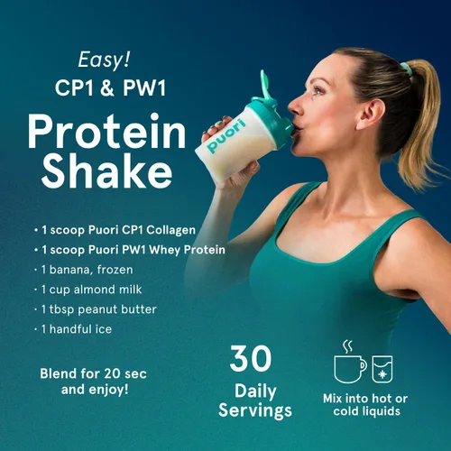 Vista 5 de Puori Polvo de péptidos de colágeno puro, sin sabor - 10g de colágeno bovino hidrolizado alimentado con pasto apoya la salud de la piel, la fuerza