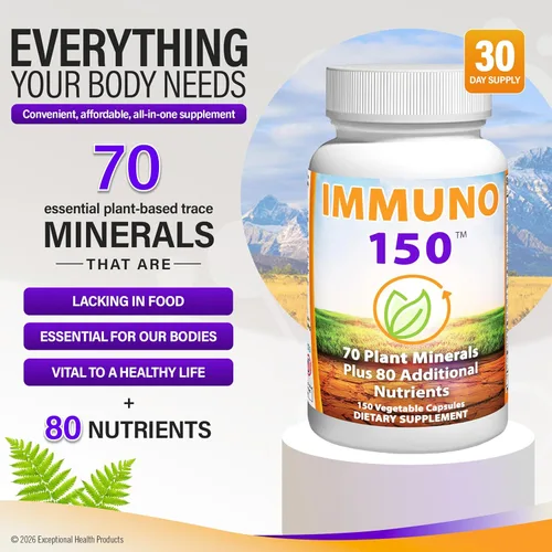 Vista 2 de Immuno 150, suplemento para el sistema inmune, repleto de 70 minerales vegetales, 13 vitaminas esenciales y 68 nutrientes adicionales - 150 cápsulas