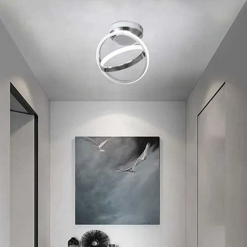 Vista 3 de CANEOE Lámparas de techo LED modernas, lámparas de pasillo redondas creativas de 30W con acabado cromado, lámpara de 6000K cerca del techo