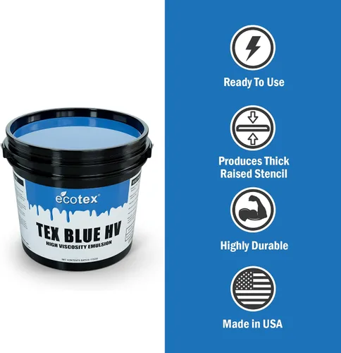 Vista 3 de Ecotex® Tex Blue HV Emulsión (Pinta - 16 onzas), emulsión de serigrafía pre-Sensibilizada de alta viscosidad, para tintas de plastisol y UV