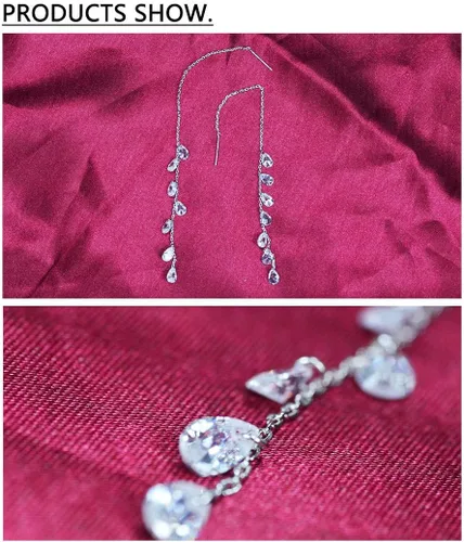 Vista 4 de 925 Sterling Silver Tassel Drop Earrings Long CZ Droplet Dangle Threader Earrings for Women
