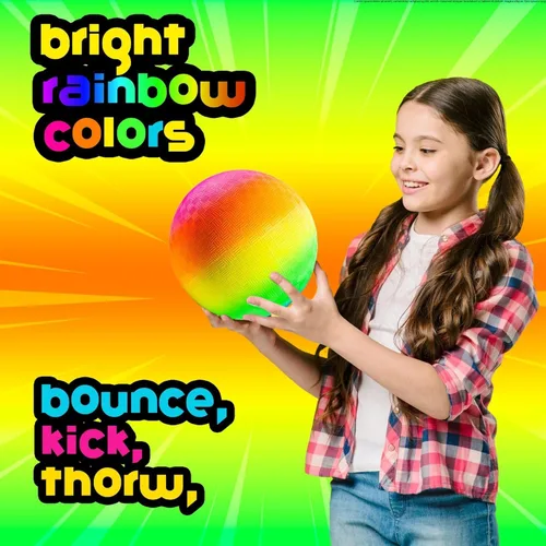 Vista 2 de PlayBolt Rainbow Playground Ball - Pelota inflable de goma de 8.5 pulgadas (paquete de 1) para niños y adultos, juegos en interiores y exteriores