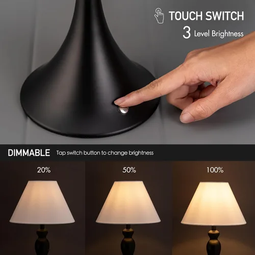 Vista 2 de O'Bright Ember - Lámpara de mesa inalámbrica, recargable, regulable al tacto, funciona con pilas, bombilla LED E26, carga rápida tipo C, lámpara