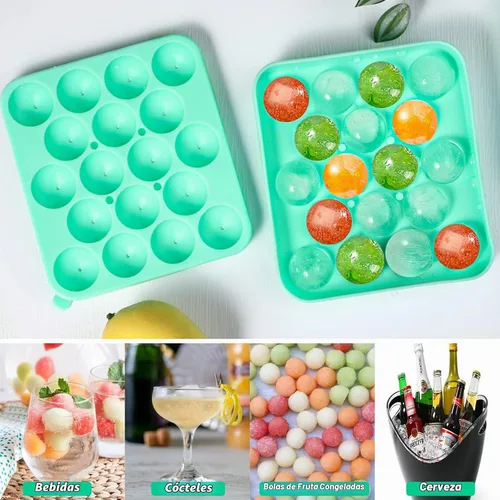 Vista 6 de Webake Paquete de 2 bandejas de cubitos de hielo esféricos, 36 piezas pequeñas redondas de 1.1 pulgadas, moldes de silicona flexibles para cócteles