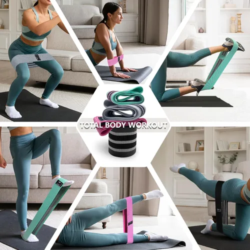 Vista 2 de Bandas de ejercicio, bandas de resistencia de tela de 3 niveles para entrenamiento, bandas de entrenamiento de resistencia para mujeres y hombres