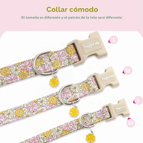 Vista 5 de Faygarsle - Collar floral para perras, diseño de primavera de verano rosa y amarillo, para perros pequeños, medianos y grandes, XS Flor Amarilla
