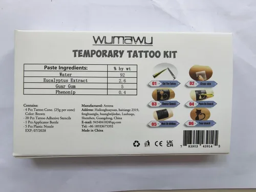 Vista 5 de Kit de tatuajes temporales, 4 conos de pasta de tatuaje semipermanentes, pintura artística de cuerpo indio para mujeres, hombres y adolescentes