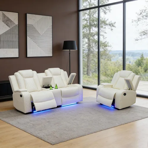 Vista 17 de Sofá reclinable individual eléctrico para muebles de sala de estar, silla reclinable de cuero con luces LED, puertos USB, almacenamiento oculto