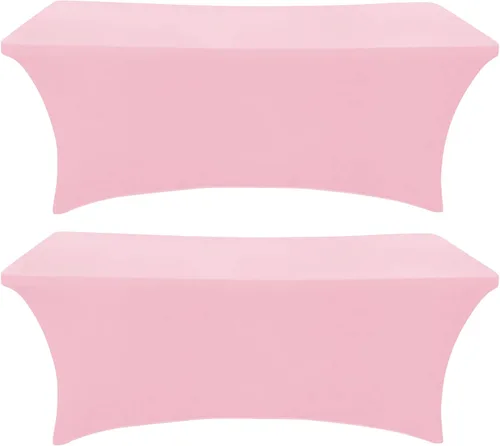 Vista 19 de Paquete de 2 fundas de mesa ajustadas rectangulares de spandex de 6 pies, color beige, mantel de tela elástica sin arrugas para fiestas, ferias