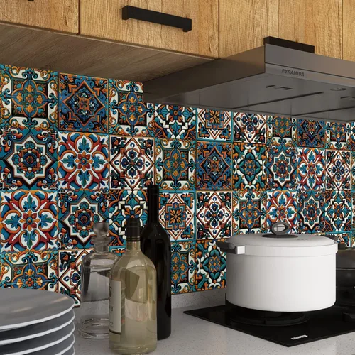 Vista 17 de Alwayspon Adhesivo para azulejos de pared moriscos para despegar y pegar, calcomanías de vinilo autoadhesivas para azulejos de cocina y baño, 4 x 4