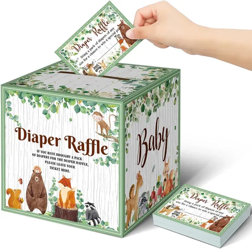 Vista 17 de Teling 51 boletos para rifas de pañales con caja de tarjetas, decoración de baby shower, caja de revelación de género para fiesta de rifas