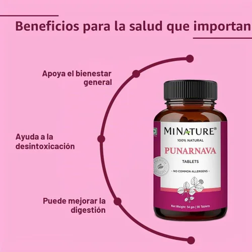 Vista 4 de Punarnava Tabletas de mi Nature 90 Tabletas, 1000 mg Suministro de 45 días Tabletas de Hierbas Vegano Boerhaavia diffusa de la India
