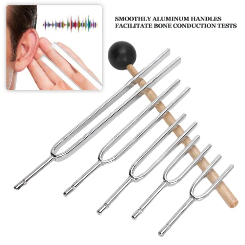 Vista 4 de Juego de herramientas de salud, 256 Hz, 288 Hz, 320 Hz, 341 Hz, 384 Hz, 426 Hz, 480 Hz, 512 Hz, 8 piezas, juego de diapasones de acero con martillo