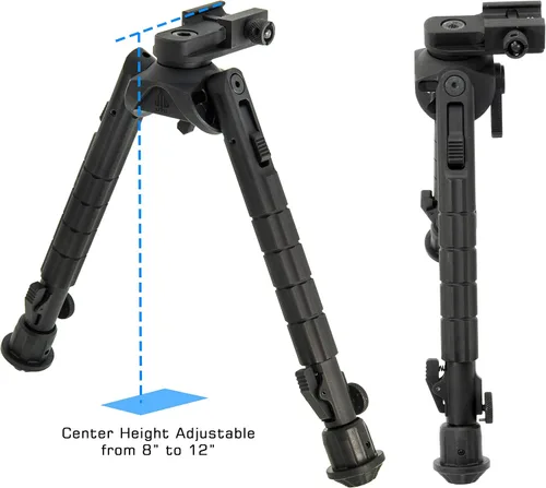 Vista 2 de UTG Recon 360 TL Bípod, altura central de 8"-12", Picatinny, negro