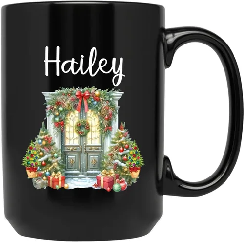 Vista 31 de Taza personalizada con nombre, diseño de muñeco de nieve con nombre, tazas de café de Navidad de muñeco de nieve, regalos personalizados para árbol