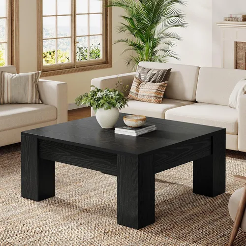 Vista 7 de Tribesigns Mesa de centro cuadrada moderna, mesa auxiliar de madera de 39 pulgadas con patas resistentes, mesa central rústica para sala de estar