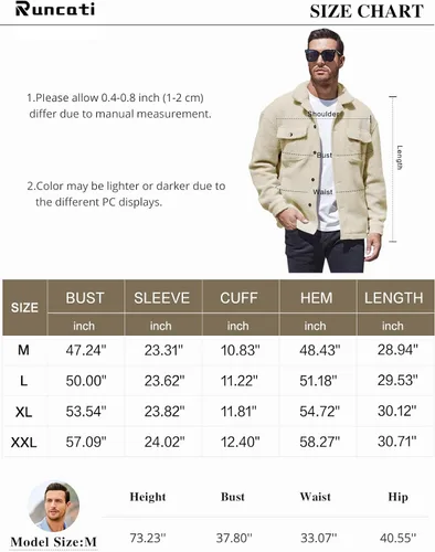 Vista 6 de Runcati Chaqueta de forro polar Sherpa para hombre, casual, con botones, para otoño e invierno, suave, con bolsillo