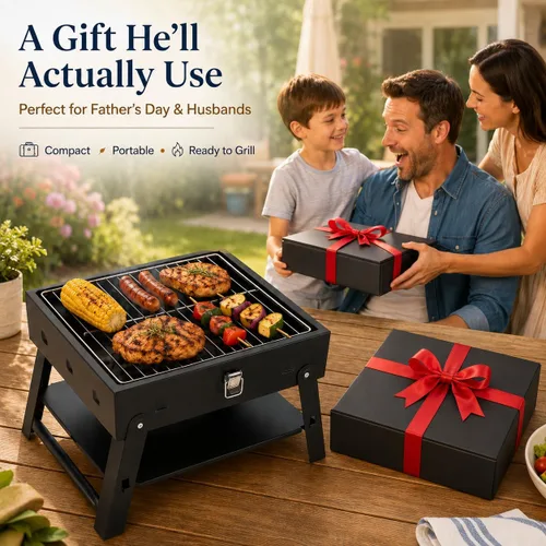 Vista 9 de Pequeña parrilla de carbón portátil para barbacoa: Mini parrillas plegables