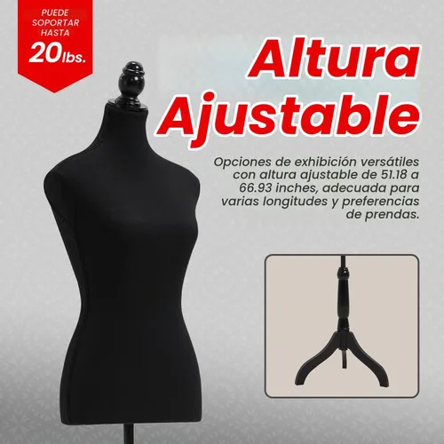 Vista 3 de Topmaster Maniquí: altura ajustable, estructura duradera de espuma y lona, base de madera, ancho de hombro compacto, ligero, versátil para ropa