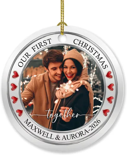 Vista 7 de Adorno de 5º aniversario, decoración del árbol de Navidad, nombres personalizados y recuerdos de aniversario de fotos, regalos para parejas juntas