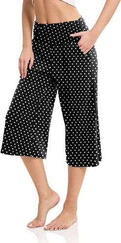 Vista 3 de JZC Women's Pajama Bottoms High Waisted Capri Pants Wide Leg Yoga Pants with Pockets Palazzo Pants for Women