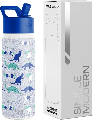 Vista 77 de Simple Modern Botella de agua para niños con tapa con pajilla, vaso aislado de acero inoxidable de 14 onzas para niños y a prueba de derrames