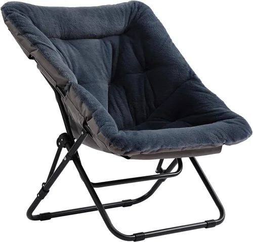 Vista 20 de Furlide Silla platillo, cómodas sillas de dormitorio, silla plegable de piel sintética de gran tamaño, silla plegable con marco de metal para sala
