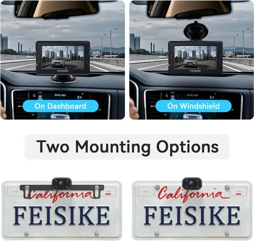 Vista 7 de FEISIKE Cámara de respaldo, visión nocturna IR 1080P con monitor, cámara de visión trasera plug-play fácil de instalar, gran angular de 150 grados
