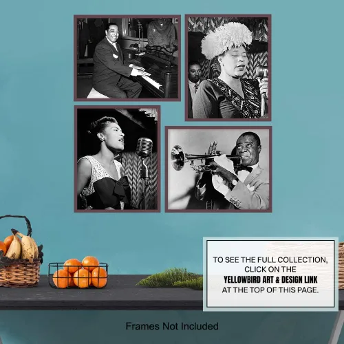 Vista 7 de Conjunto de Fotos Vintage de Músicos Afroamericanos - Billie Holiday, Ella Fitzgerald, Duke Ellington, Satchmo, Louis Armstrong - Arte de Pared