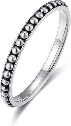 Vista 2 de AVECON Anillo simple de plata de ley 925 con cuentas finas de alto pulido, anillo apilable para mujer, tamaño 5-9