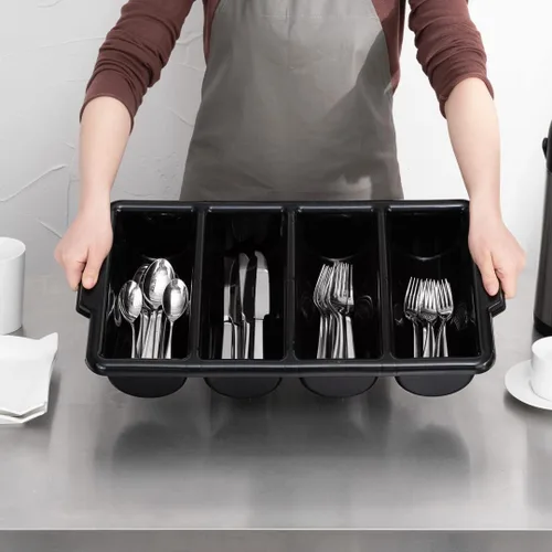 Vista 7 de Restaurantware - Organizador de cubiertos de 21.9 x 14.2 x 3.5 pulgadas, 1 bandeja de cubiertos resistente a las grietas - 4 compartimentos, asas