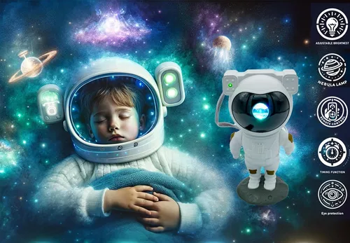 Vista 7 de Proyector astronauta de galaxia, proyector de estrellas de cielo nocturno de 360°, amigo espacial para decoración de habitación de bebé, control