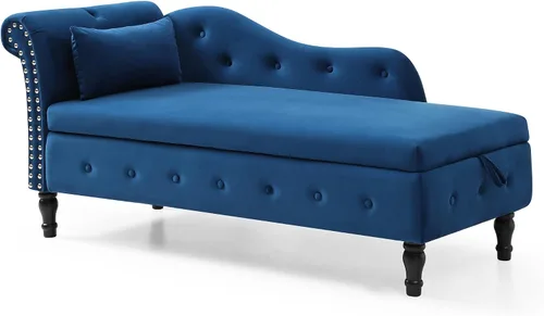 Vista 11 de Chaise Lounge - Chaise Lounge - Botones de terciopelo para interiores con almohada, decoración de cabeza de clavo con brazo enrollado