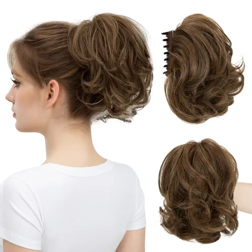 Vista 11 de Pinza de pelo con clip de garra, moño corto, pieza de cabello de moño desordenado, extensiones de cabello flexibles, ramificación de cabello