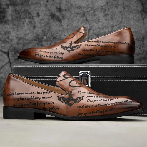 Vista 5 de JITAI Zapatos para hombre mocasines casuales de cuero y gamuza para hombre, cómodos tacones bajos, zapatos de vestir sin cordones para bodas