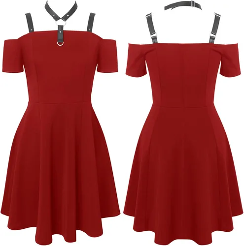 Vista 2 de Vestido de mujer con tirantes sin mangas, con hombros descubiertos, vestido punk, vestido gótico de Halloween, estilo renacentista, vestido elegante