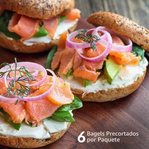 Vista 5 de Toufayan Everything Bagels Alto en proteínas Vegano Sin soja (2 paquetes, 12 bagels en total)