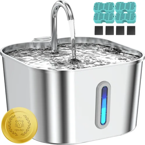 Vista 8 de Lawfery Fuente de agua para gatos de acero inoxidable, fuente automática de agua para gatos de 74 oz/2.2 L, dispensador de agua para mascotas