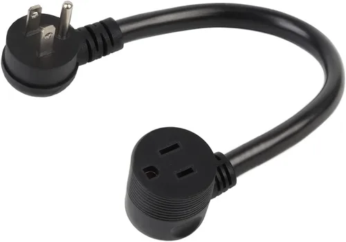 Vista 2 de Cable de extensión Nema 5-15P en ángulo recto de 3 puntas, ángulo 3P macho a ángulo 5-15R hembra Cable de alimentación de extensión SJTW 14AWG 1FT