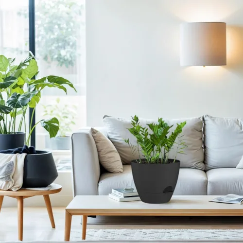 Vista 2 de ZMTECH Juego de 2 macetas de 10 pulgadas para plantas de interior, macetas de riego automático con agujeros de drenaje y platillo para plantas al