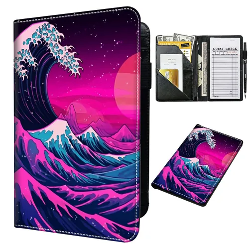 Vista 9 de Libro para camarera con bolsillo con cremallera, de piel sintética, lindo libro para camarera, libros de servidor, restaurante, soporte para cheques