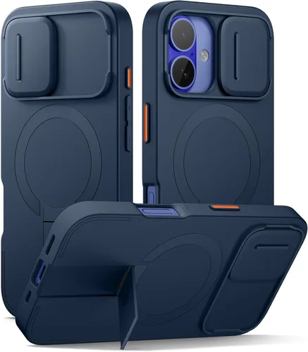 Vista 32 de SURITCH Funda para iPhone 12/12 Pro con cubierta magnética para cámara deslizante y soporte ajustable, compatible con MagSafe, funda protectora Negro
