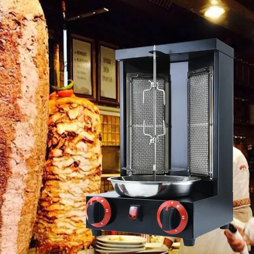 Vista 6 de Shawarma casero pollo parrilla gyro asador máquina de asador de encimera asador doner kebab máquina de gas vertical asador propano pavo parrilla