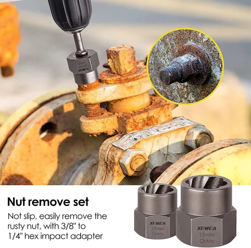 Vista 7 de XEWEA Juego de 26 extractores de tornillos y pernos con broca izquierda, con adaptador hexagonal, herramientas de impacto fácil de salir, removedor
