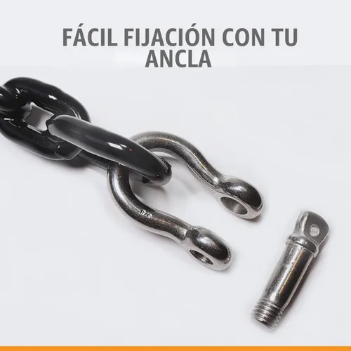 Vista 6 de Anchor-Man - Cadena de anclaje para barco recubierta de PVC, cadena de ancla marina negra con grilletes de acero inoxidable para barcos, kayaks