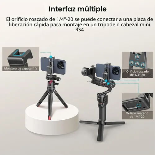 Vista 5 de SMALLRIG Soporte de trípode de metal para teléfono, soporte para teléfono celular con adaptador de liberación rápida para Arca-Swiss, soporte